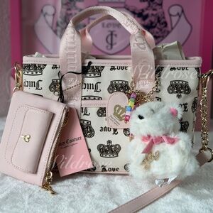 Juicy couture juicy festival mini satchel bag bear plush beaded charm pink cream